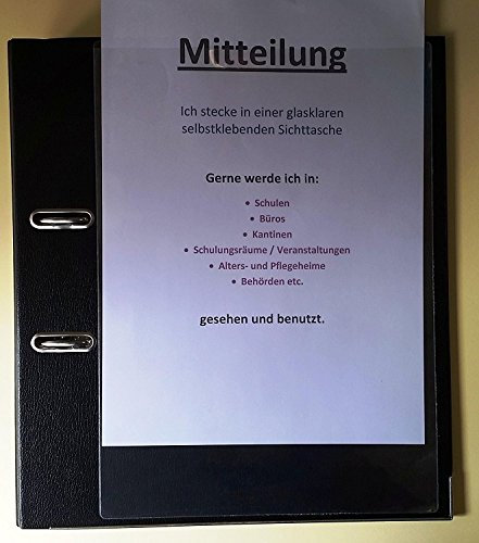 25x Sichttaschen A4 selbstklebend mit Abziehfolie, GLASKLAR und glatt, Selbstklebetasche, Klebetasche Präsentationstasche