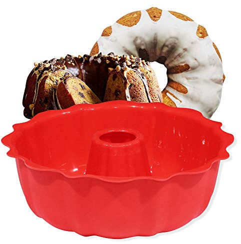 Aokinle European Grade Top-Level Silicone Cake Mold, Non Stick 9 inch Fluted Tube Cake Pan for Bakeware for Cake, Jello, Gelatin, Bread, Monkey Bread, Brownie, Round baking pan, BPA Free Bakeware
