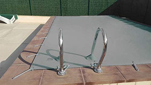 Winterabdeckung für Pool 3 x 3,5 m Plus 15 cm auf jeder Seite für Verankerung in Grau (außen) und Grau (innen) + Aufbewahrungstasche als Geschenk