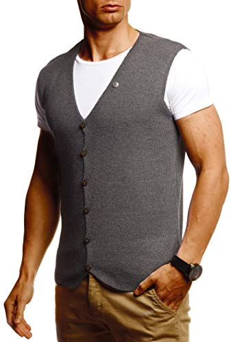 Leif Nelson LN1855 - Gilet da uomo per il tempo libero, sotto giacca in maglia fine, maglietta a maniche corte, per business, feste, matrimoni, antracite., M