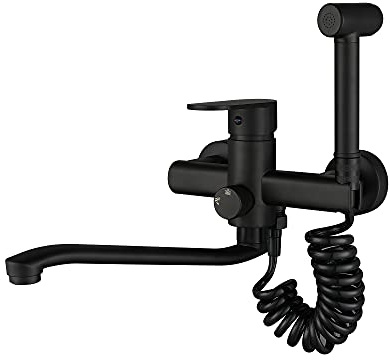 wasserhahn küche wandmontage schwarz,Mit Spritzpistole, Wasserhahn Wand Schwenkbarem 360°-Auslauf,Einfache Montage Küchenarmatur Wandmontage (30CM)