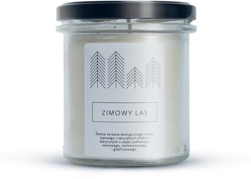 Hagi Winter Forest Duftkerze im Glas, Duft der Winterluft, erfrischender Duft eines Nadelwald, Brenndauer ca. 75 h, Tannenöl und Kiefernöl, Vegan, Ökologisches Sojawachs