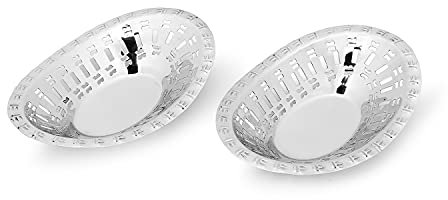 Zap Impex, set di 2 cestini per il pane in acciaio inox, forma ovale, stile moderno