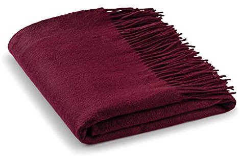 Velanio Cashmere 100% Cashmere Throw Blanket with Fringe 60 x 54 Inch Super Soft Warm for Home, Travel Sofa Bed (Wine)