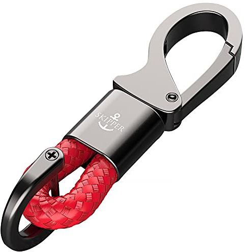 Skipper D-Clip Karabiner Schlüsselanhänger aus Leder Imitat Geschenk für Frau Mann Freundin Schlüsselbund Auto Boot Schwarz - 8747