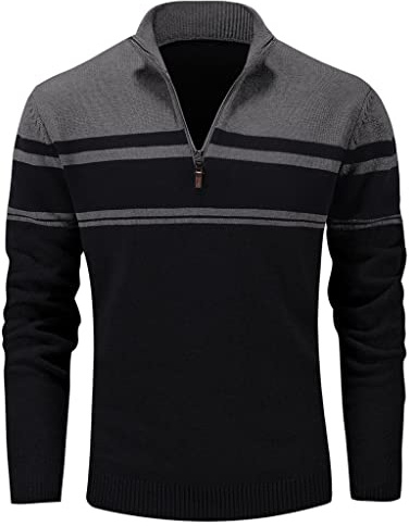MAGCOMSEN Pullover Herren Pulli Sweater 1/4 Zip Strickpullover Winter Pulli | Stehkragen, Baumwolle Casual Color Block Design, Angenehm und Warm, Strickware Für Herbst Winter Alltag Büro und Freizeit