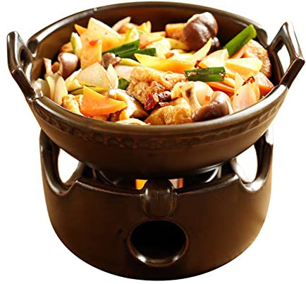 MNSSRN Japanischer Sukiyaki-Suppentopf, keramischer Alkoholherd, runder Lebensmittel-Isolierbehälter, Mini-Hot Pot-Kochgeschirr,Braun,20.5cm