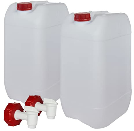 Garrafa con Grifo 25 litros. Apta para uso alimentario. Boca ancha. Idónea como depósito de agua potable. Resistente a químicos. (2 Unidades).