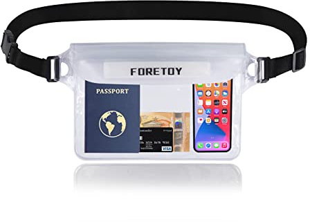 FORETOY wasserdichte Tasche, wasserdichter Beutel Transparent mit verstellbarem Hüftgurt, wasserdichte Handyhülle wasserfeste Bauchtasche IP68 für Wassersport, Strand, Schwimmen, Boot, Fahren