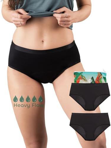 BeMee Nighttime Hipster Heavy Flow I Perioden-Unterwäsche für Starke Blutung I saugstarker & auslaufsicherer Hipster für die Nacht aus OekoTex zertifizierter Bambus-Viskose (schwarz,Größe XS bis XXL)