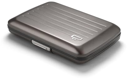 ÖGON -DESIGNS- Aluminium Card Holder with Metal Lock, RFID Protection Against Fraud and demagnetization, Compact Wallet, Smart Case Oslo Model (Aluminium Titanium)