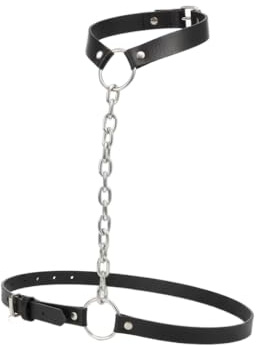 OUTLETISSIMO® Collar con pechera de piel negra, estilo punk, gótico, arnés de pecho, correa de cintura, collar con cadena de acero ET154