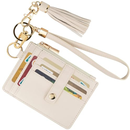 KNGITRYI Small Wristlet Wallets for Women RFID Credit Card Holder Wallet Keychain Wristlet Wallet Credit Card Wallets for Women (Beige)