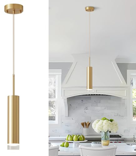 KCO Belysning LED guld mini pendellampa modern kök ö tak hängande ljusarmaturer liten cylinder takhänge belysning för sovrum, matsal (guld)