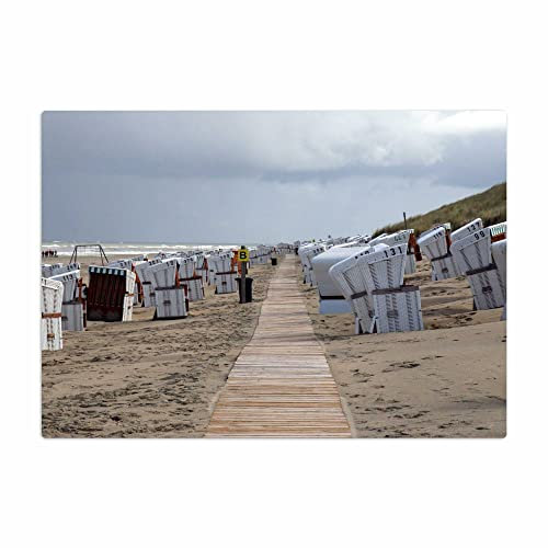 Vero Home 18180 Glas-Schneidebrett | Motiv Reisen Strand-Körbe | rutschfest, kratzfest und lebensmittelecht | Maße: 39 x 29 cm
