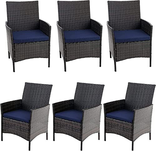PHI VILLA Gartensessel wetterfest Gartenstühle Outdoor Rattan Stühle, 6 Stück Moderne Heavy Duty Wicker Armchair mit abnehmbarem Kissen für Terrasse, Deck, Veranda, Balkon