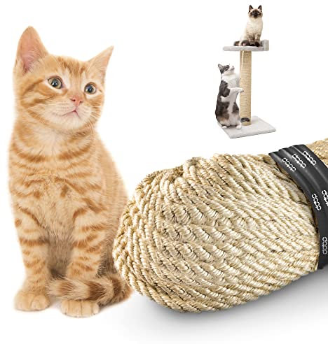 DQ-PP SISALSEIL | 30 m | 6 mm stark | Natürliches Sisal Seil für Kratzbaum Katzenbaum | Kratzseil DIY Fuer Katzen Ersatzteile