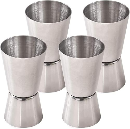 Norhogo Misurino da bar in acciaio inox per liquori, 0,85 & 1,7 Oz (25 & 50 ML) Bar Jigger in acciaio inox, per bar, feste, vino, cocktail, cocktail shaker (set da 4 pezzi)