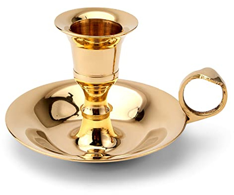 NKlaus Kerzenständer Messing Gold rund mit Tragering, 9,5 cm, 1 Stück | Kerzenhalter mit Kranzteller; 6,5 cm hoch, Ø 9 cm, ca. 180 g
