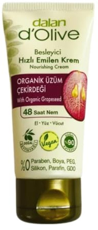 Dalan d'Olive Fast Absorbing Nourishing Cream with Organic Grapeseed, Hand, Face & Body, 48 Hours Moisture, 250ml