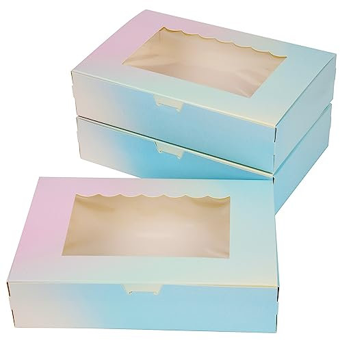 AWCIGG 20 Stück Gebäckkarton mit Sichtfenster 21,5 x 14 x 5,1cm Keksschachtel Tortenschachtel Geschenk Box für Weihnachten Cookies Cupcakes Muffin Süßigkeiten Kuchen (Farbverlauf)