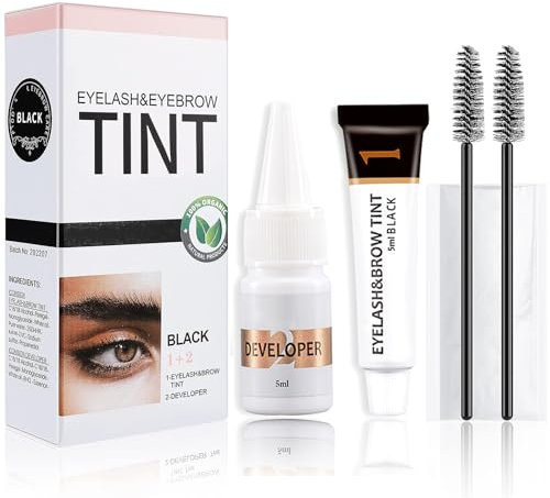 Lash Tint Black Kit - Eyelash & Eyebrow Dye Set - Volume Lashes and Full Brows Last Up to 4 weeks - Fast & Easy to Use - Semi-Permanent Black Dye with All Tools