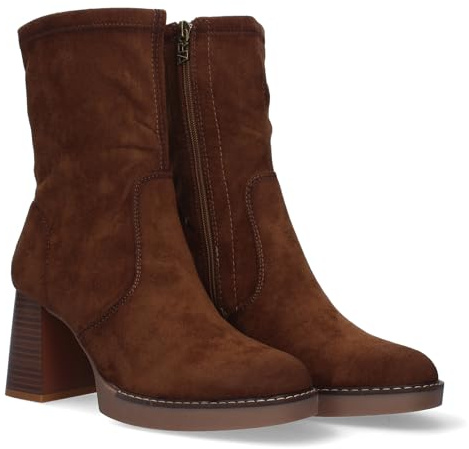 shoes&blues.es 76960 Botin de Tacon Ancho para Mujer, Punta Redonda y Cierre de Cremallera, Otono Invierno 2022 Cuero Talla 40