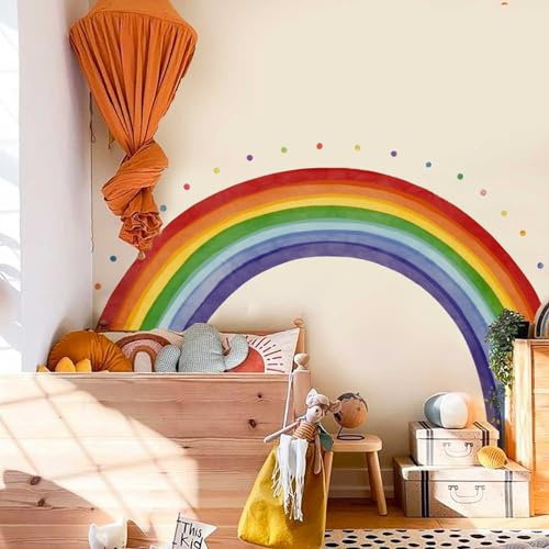 Neukids FABRIC Vintage Regenbogen Wandtattoo boho Regenbogen Tupfen | Wandsticker Schlafzimmer Wohnzimmer Kinderzimmer Babyzimmer Wandaufkleber Korridore Wanddeko 190x110cm