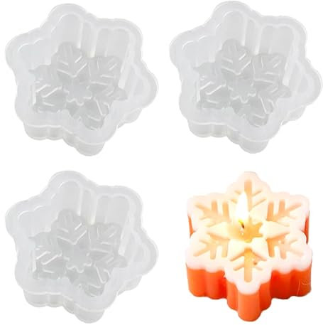 MMDOCO 3 Stück Schneeflocke Kerzenform, 3D Wachs Aromatherapie Seifenherstellung Formen, Weihnachten Kerzen, DIY Harz Formen Epoxidharz Silikonform für Kerzenherstellung Handwerk Ornamente