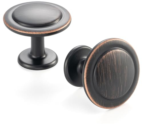 ASKANO 10 Pack 1-1/4 Inch, Round Oil Rubbed Bronze Cabinet Knobs Brushed Bronze Drawer Knobs Bronze Cabinet Pulls, ZK2409 Solid Kitchen Hardware for Cabinets Drawers Bedroom Dresser Bathroom Cupboard