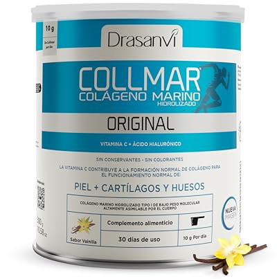 DRASANVI COLAGENO HIDROLIZADO con Ácido Hialurónico y Vitamina C Natural - Huesos, Articulaciones y Piel Colágeno Marino 9.660 mg/día | 300 gr = 30 días | Collagen Sabor Vainilla
