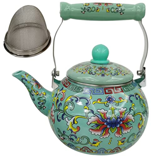Bouilloire à thé en céramique émaillée 2,2 L Grande bouilloire en porcelaine émaillée Théière florale for cuisinière Bouilloire à eau chaude Pot émaillé sur bouilloire à thé en acier avec infuseur san