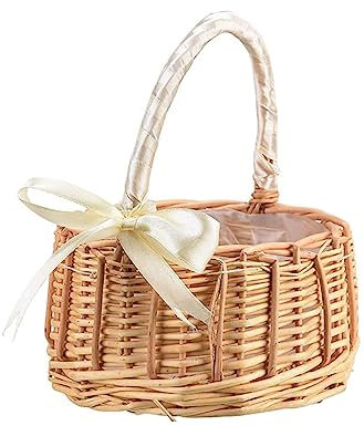 Panier de Fille de Fleur en Osier Avec Poignée - Boho Rustique Rotin pour Mariages - Noeud Décoratif pour Mariage