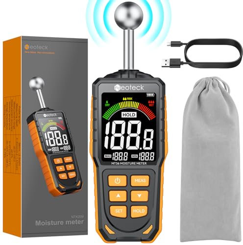 Neoteck Feuchtigkeitsmessgerät Wiederaufladbar Feuchtigkeit Wand 5-40 mm Analysetiefe Mit akustischem Alarm induktiver Detektor Feuchtigkeitsmesser für Holz, Gips, Zementuntergründe