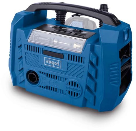 Scheppach Akku-Kompressor Airforce 6 20V Hybrid Kompressor | Luftleistung 21 L/min | Hochdruckschlauch 75cm | 3 Antriebsarten | USB-A & USB-C Anschluss | 20V-IXES-Serie | Ohne Akku & Ladegerät