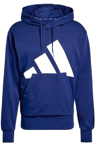 adidas herr Essentials Big Logo French Terry Hoodie Sweatshirt, Dark Blue/White, M