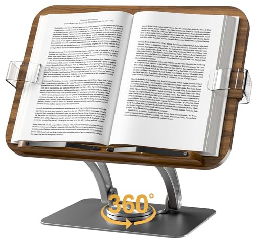 KVRG Buchständer zum Lesen, verstellbarer Buchhalter mit 360° drehbarem Sockel, faltbarer Kochbuchständer, Rezeptbuch für Noten, Laptop, Rezept, Lehrbuch, Buchhalter-Schwarz
