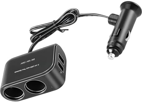 Car Cigarette Lighter Splitter 2 Sockets USB Car Charger Power Socket Adapter with 2 USB Ports 2 Cigarette Splitter 12/24V Power Outlet Splitter for Vehicle Devices Camera Dash Cam GPS Phones Tablet