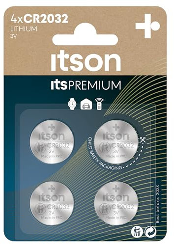 ITSON, CR2032 Piles Bouton, 3V, Lot de 4, idéales pour AirTag, Les clés de Voiture, Les Montres et Les cardiofréquencemètres