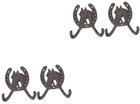 4 Stück Pferdekopf Huf Doppelhaken Wandmontage Garderobe Wandmontage Handtuchhalter Wandmontage Haken Huthalter for Wandgarderobe Wandhaken Hufeisenhaken Vintage Design Kleiderbügel/829