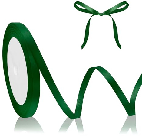 Schleifenband Grün 6mm 23M Geschenkband für Weihnachten, Hochzeit, Halloween, Geburtstag - Satinband, Dekoband, Stoffband zum Basteln und Geschenkverpackung - Seidenband Dunkelgrün