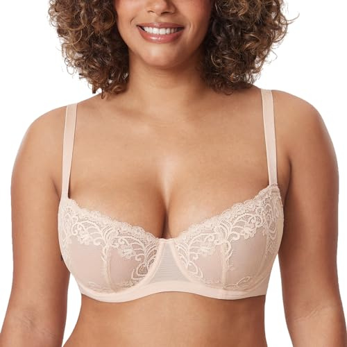 DELIMIRA Women's Balconette Lace Plus Size Sexy Bras Beige 38DD
