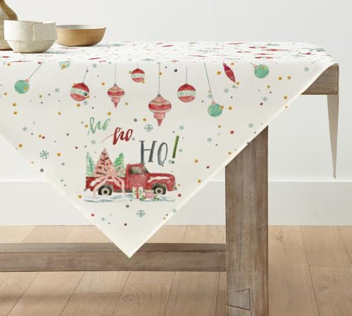 Artoid Mode LKW Kugeln Bäume Weihnachten Tischdecke, Tischwäsche Winter Küche Tisch Dekoration Drinnen Urlaub Party Dekor 85x85 cm