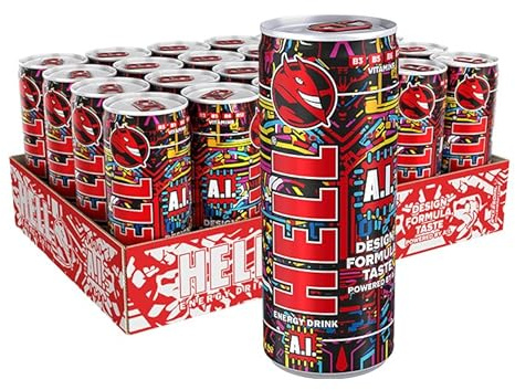 A.I. Energy Drink | 32 mg/100 ml Koffein | Vitaminer B3, B5, B6, B12 | Inga Konserveringsmedel | Miljövänlig Förpackning | 24 x 250ml | Kompatibel med HELL Energy