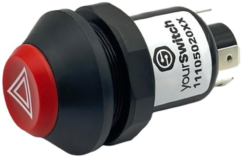 yourSwitch 11105020XX Druckschalter mit Arretierung: Warnblinken 12V kompatibel mit Same Deutz Fahr, Massey Ferguson 2.7659.110.0 Kramer, Wacker 1000 332 615 JCB 701/28900