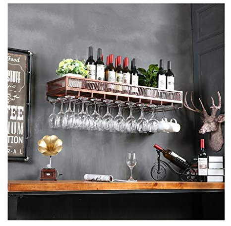 Wine Glass Rack Wall Mounted Wine Bottle Holder Industrial Style Brass Color 100 * 35cm
