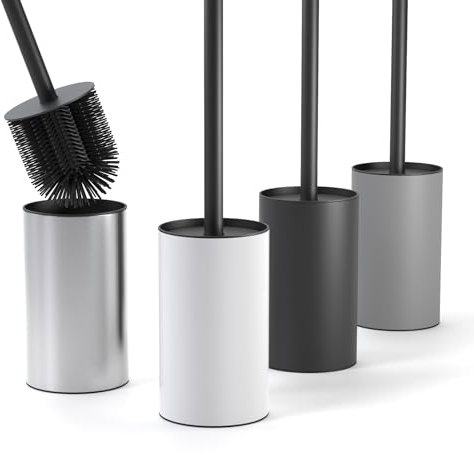 SAVEGA - Silikon Klobürste Edelstahl - Hygienische WC-Bürste mit modernem Bürstenhalter - Design Klobürste mit Spritzschutz - Toilet Brush - weiß