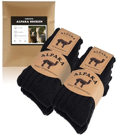 FORVEVO 4 par alpacka-strumpor, ullstrumpor för män och kvinnor, varma vinterstrumpor med alpackaull, termiska fluffiga stickade strumpor för kallt väder, svart, 35-38 EU