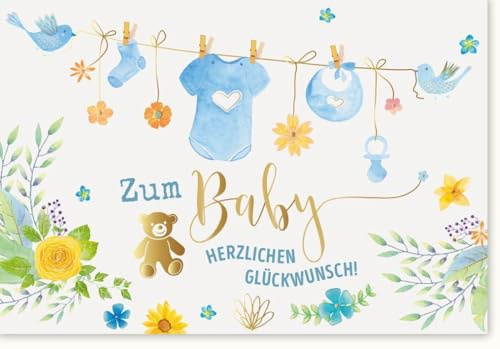 Gutsch Verlag Geburtskarte Junge - Premium Glückwunsch zur Geburt mit Tiermotiv, Blau Babyshower Karte für Neugeborene Jungen - mit Umschlag