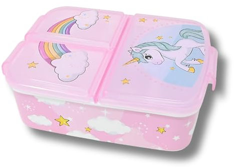 damaloo Boîte à déjeuner licorne pour fille - Bento avec 3 compartiments - Sans BPA - Boîte à goûter pour enfants - Pour l'école et la maternelle - Boîte à goûter pour enfants avec grand compartiment